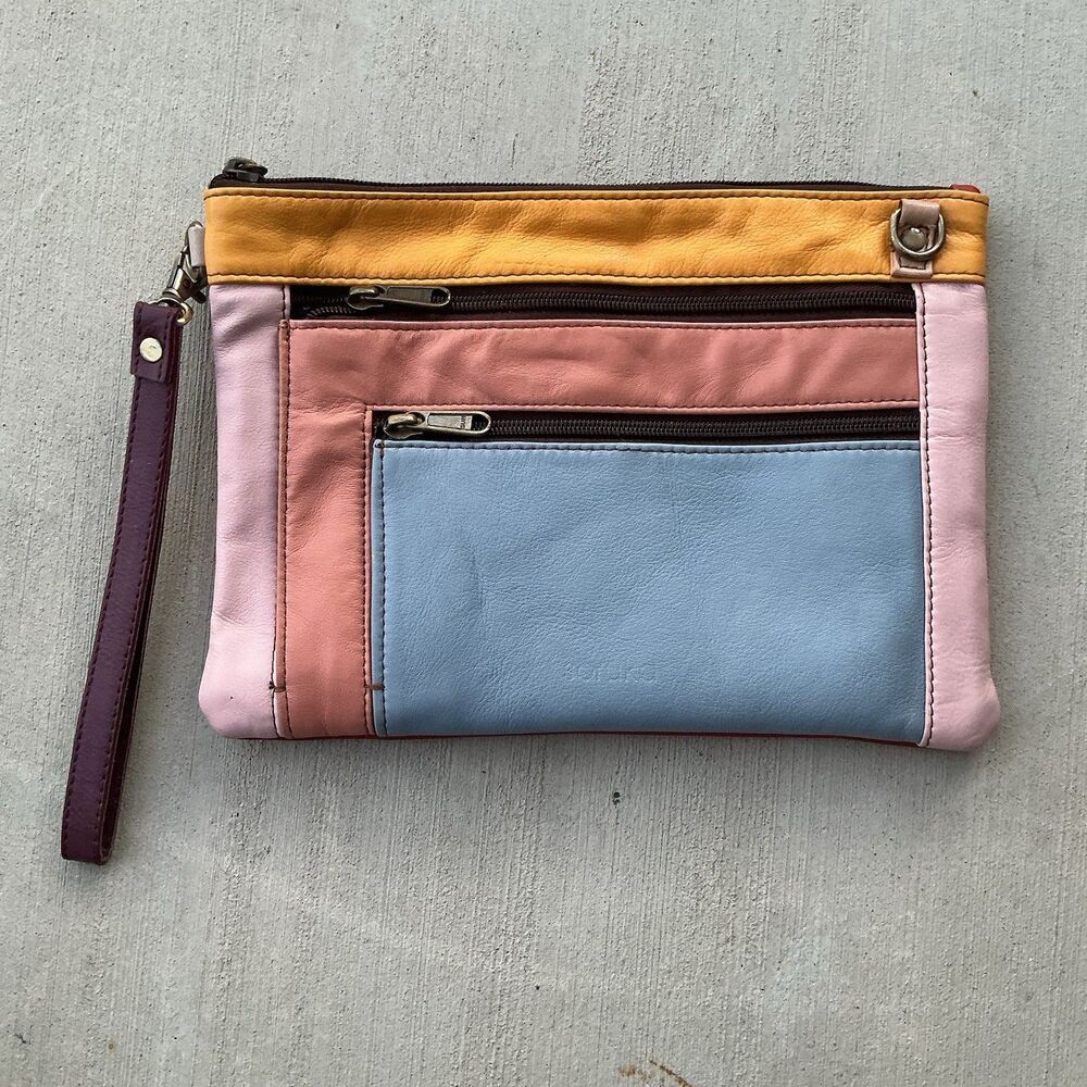 Soruka One of a Kind Multicolor Recycled Leather Wristlet Clutch Boho Purse